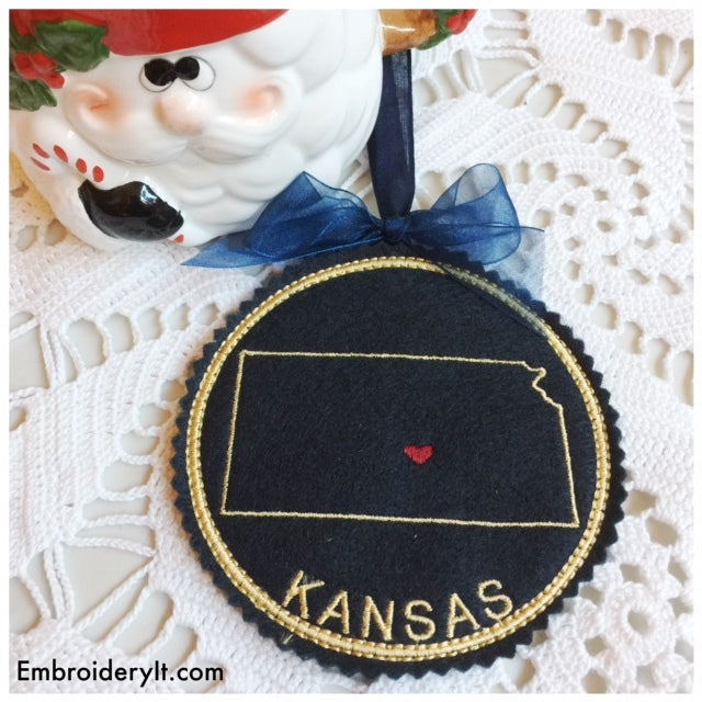 Machine embroidery Kansas coaster