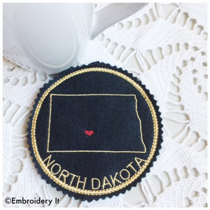 Machine embroidery North Dakota in the hoop coaster design