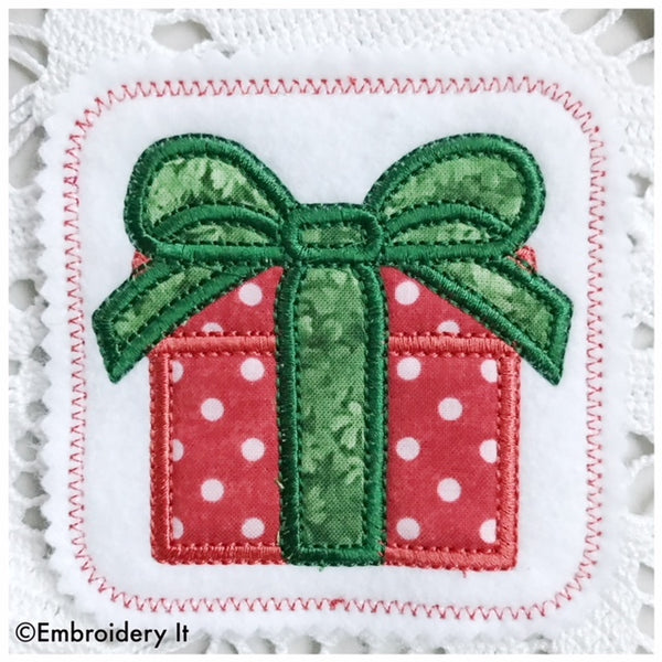 machine embroidery applique present coaster