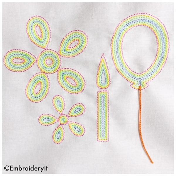 Machine embroidery outline birthday set designs