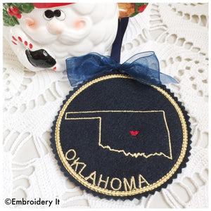 Oklahoma Machine embroidery Christmas ornament