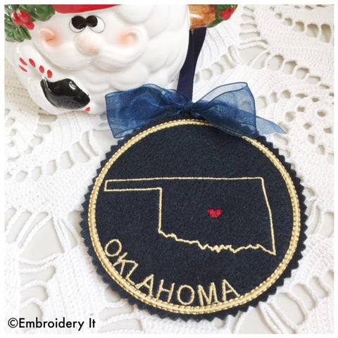 Oklahoma Machine embroidery Christmas ornament