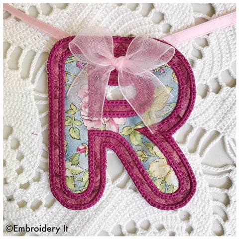 Machine embroidery alphabet banner letter R