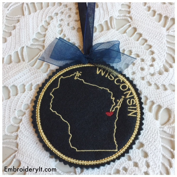 In the hoop Wisconsin machine embroidery Christmas ornament design