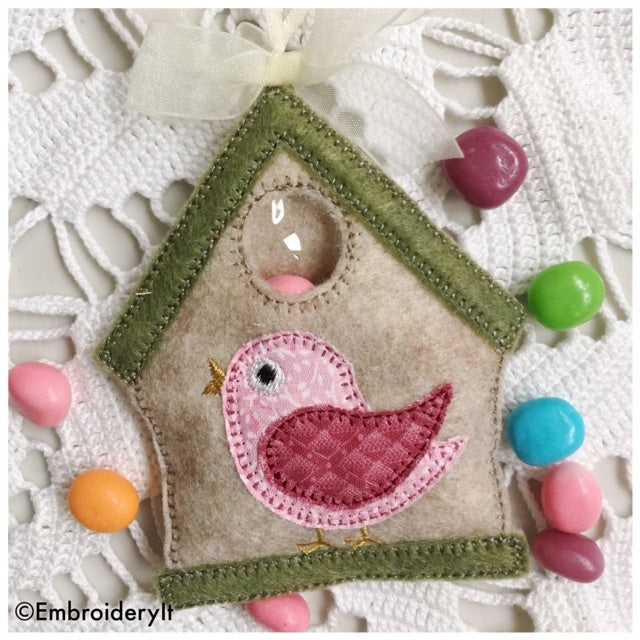 Machine Embroidery Birdhouse candy holder
