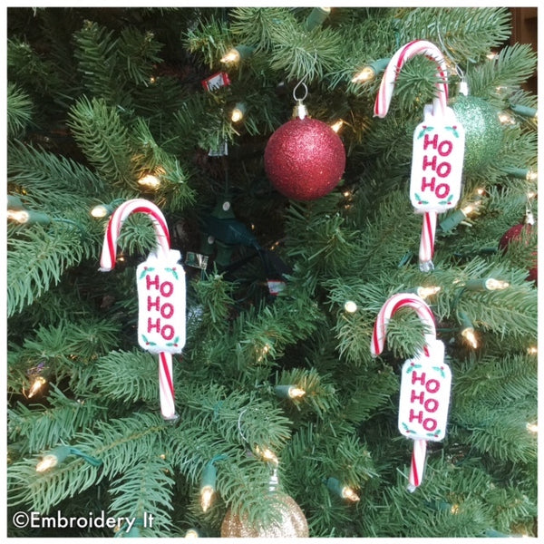 machine embroidery in the hoop candy cane slider design