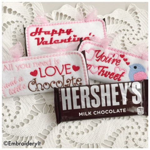 Machine embroidery in the hoop Valentine's day candy bar wrappers