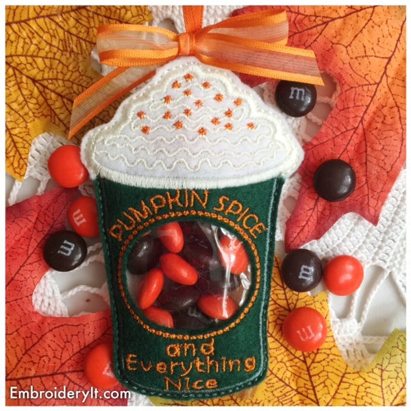 pumpkin spice latte machine embroidery candy holder pattern