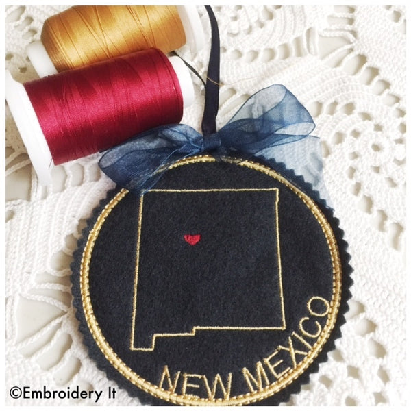 New Mexico in the hoop Christmas Ornament Machine embroidery design