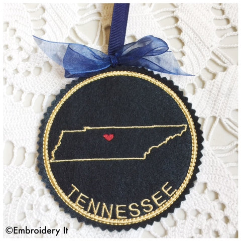 In the hoop Tennessee machine embroidery Christmas coaster