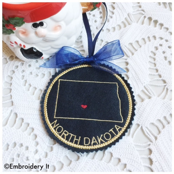 North Dakota Christmas Ornament machine embroidery design