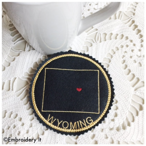 in the hoop Wyoming machine embroidery coaster pattern