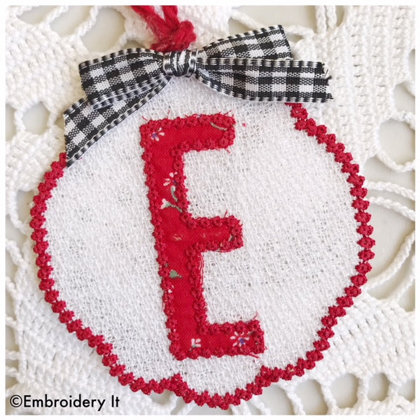 Free standing lace applique Christmas ornament letter E