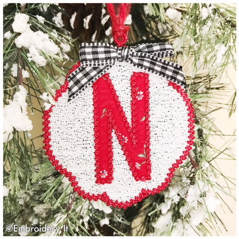 Free standing lace monogram Christmas ornament embroidery design