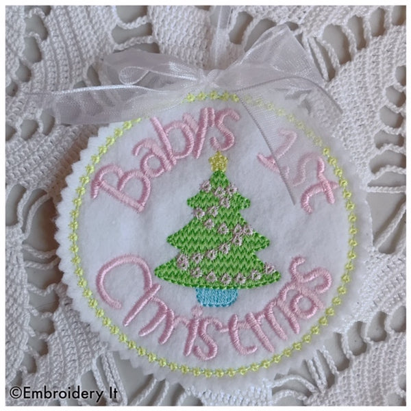 Baby's first Christmas machine embroidery in the hoop gift tag