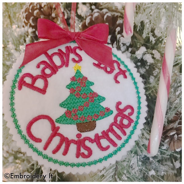 Baby's first Christmas machine embroidery Christmas Ornament design