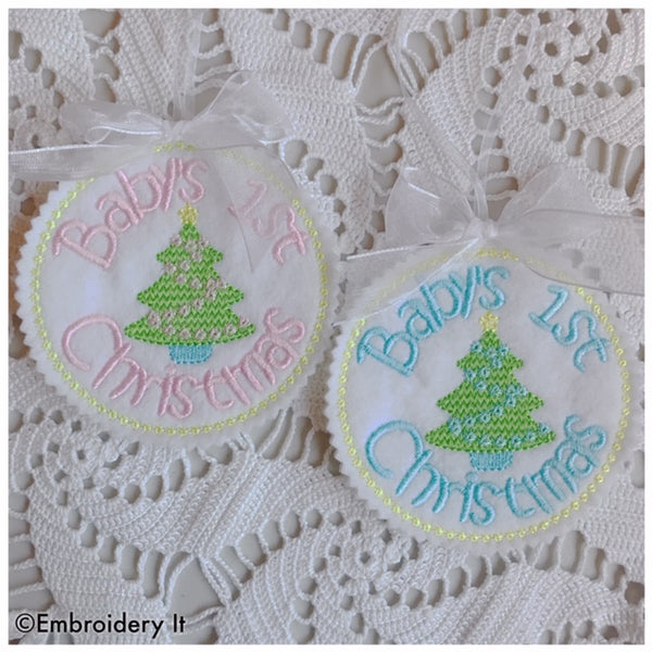 Baby's 1st Christmas machine embroidery Christmas ornament and gift tag