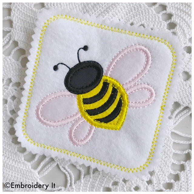 Bee coaster in the hoop machine embroidery design