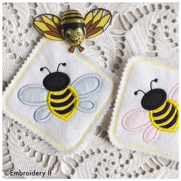 Bee coaster applique machine embroidery design