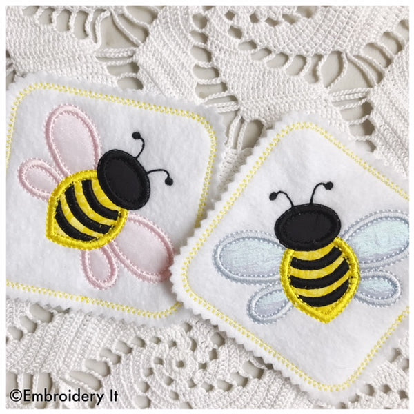 machine embroidery applique bee coaster pattern