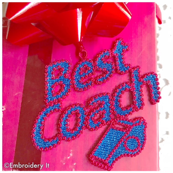 Coach freestanding lace gift tag Christmas ornament embroidery pattern