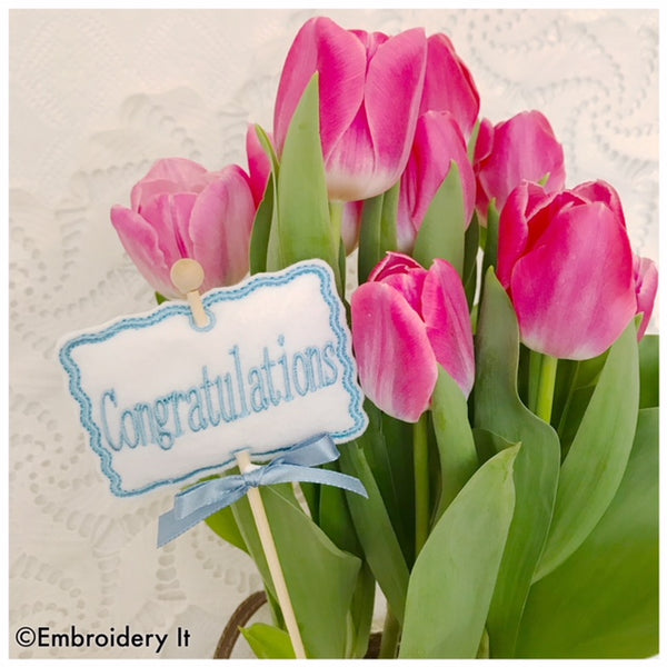 Congratulations machine embroidery plant card