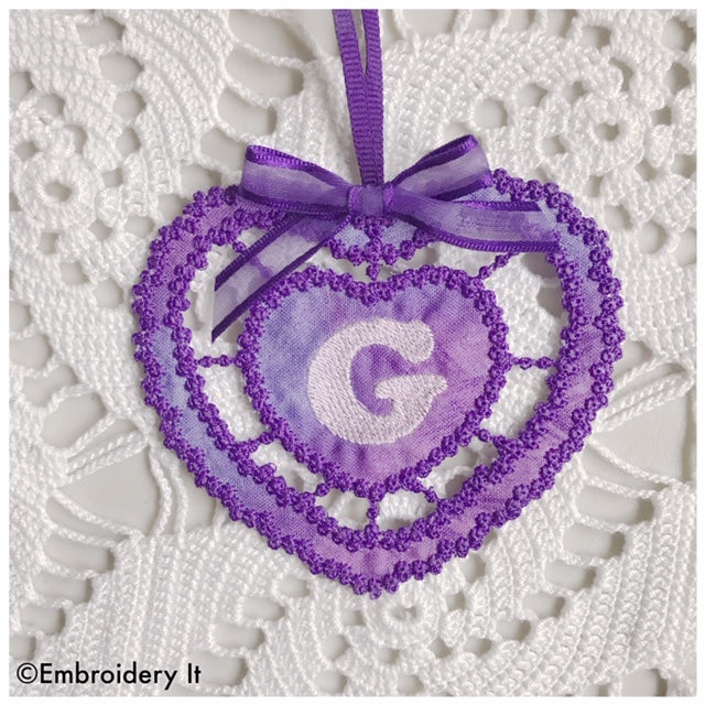Cutwork knobby heart alphabet letter G machine embroidery design