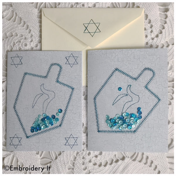 Hanukkah machine embroidery design dreidel shaker card