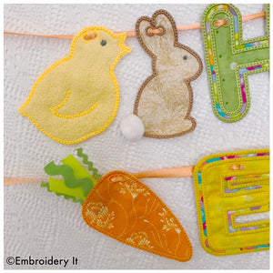 Machine embroidery in the hoop Banner Easter Chick, Easter bunny, Easter Carrot