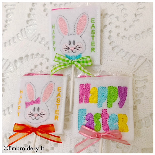 Machine embroidery in the hoop Easter Lollipop covers