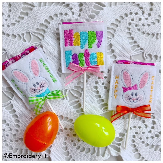 Machine embroidery in the hoop Easter Sucker covers