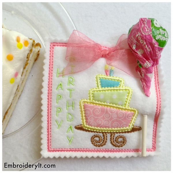 Birthday party sucker holders machine embroidery design