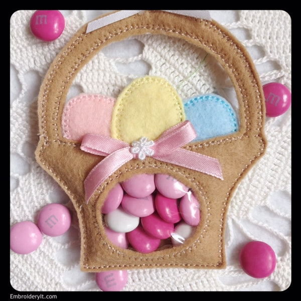 Machine embroidery Easter basket candy holder in the hoop design