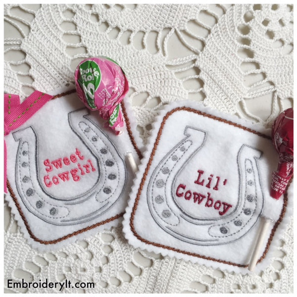 Cowboy and Cowgirl Lollipop Holders machine embroidery design