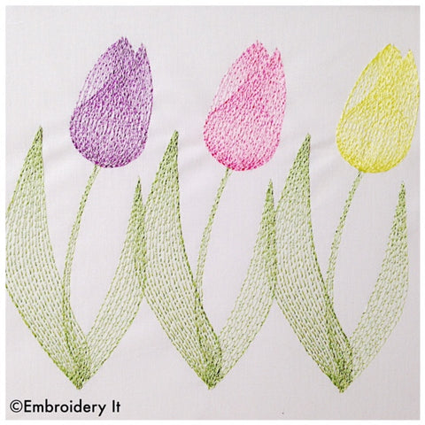 Machine embroidery tulips design