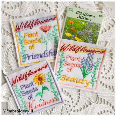 Seed Packet Pockets machine embroidery in the hoop designs