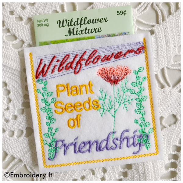 Machine embroidery friendship seed packet pocket