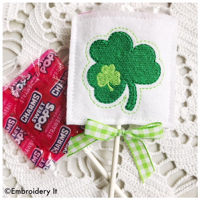 Machine embroidery shamrock lollipop cover candy holder