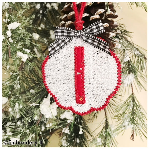 Letter I free standing lace Christmas Ornament
