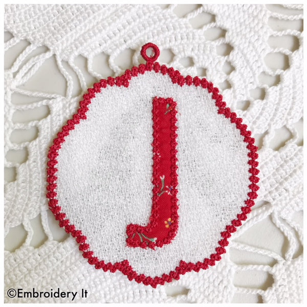 Machine embroidery Letter J free standing lace design