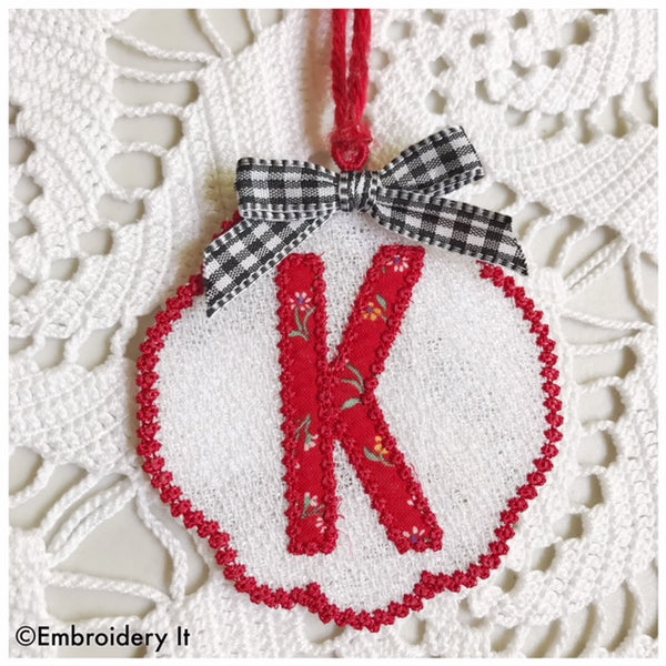 Letter K Free Standing Lace machine Embroidery in the hoop design