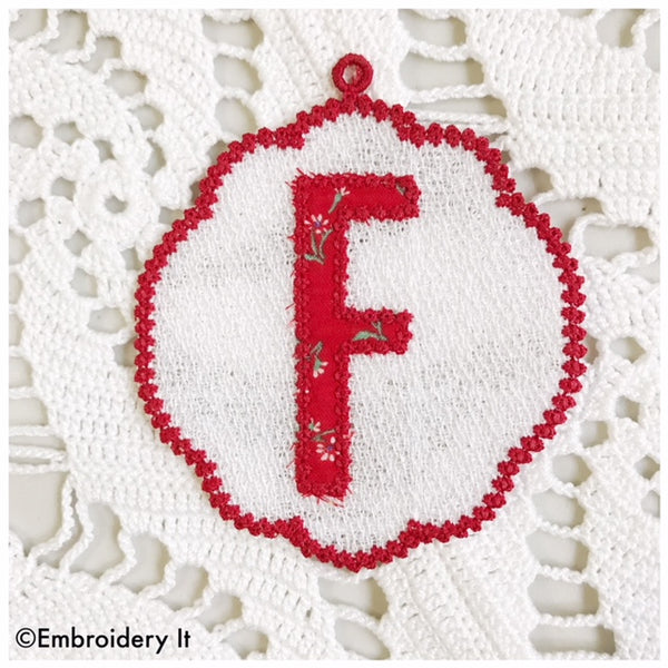 Machine embroidery free standing lace alphabet