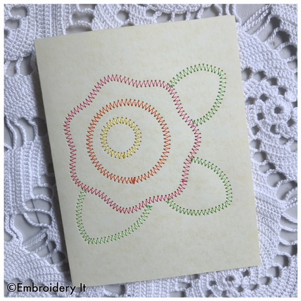 Flower card made stitching on paper using the embroidery machine