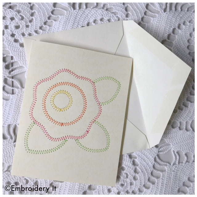 Machine embroidery flower card design