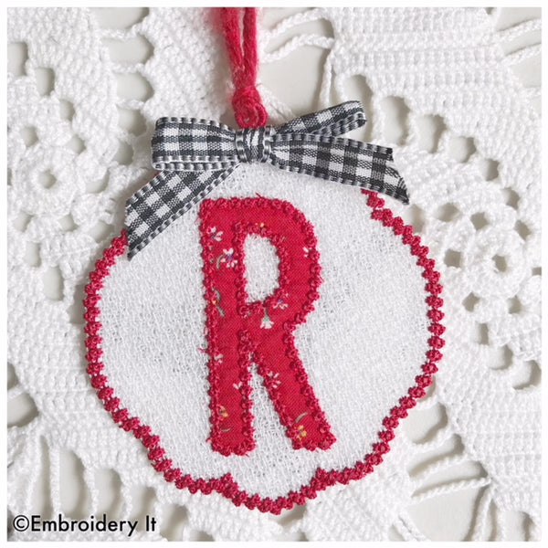 Free standing lace letter R Christmas ornament and gift tag