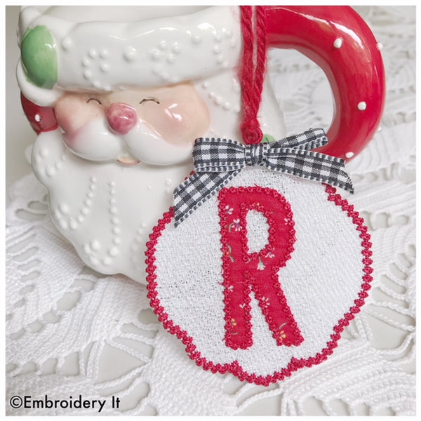 freestanding lace applique gift tag letter R