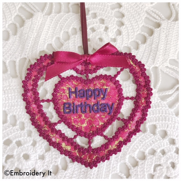 machine embroidery happy birthday ornament or tag
