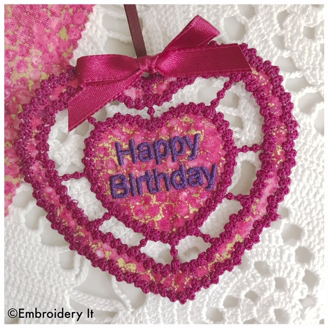 Cutwork machine embroidery happy birthday gift tag