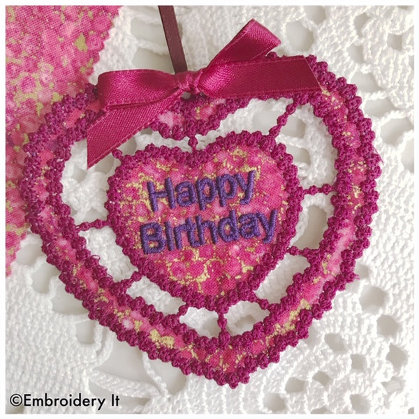 Cutwork machine embroidery happy birthday gift tag