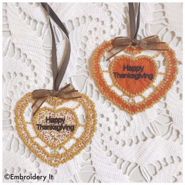 Machine embroidery cutwork happy Thanksgiving heart design